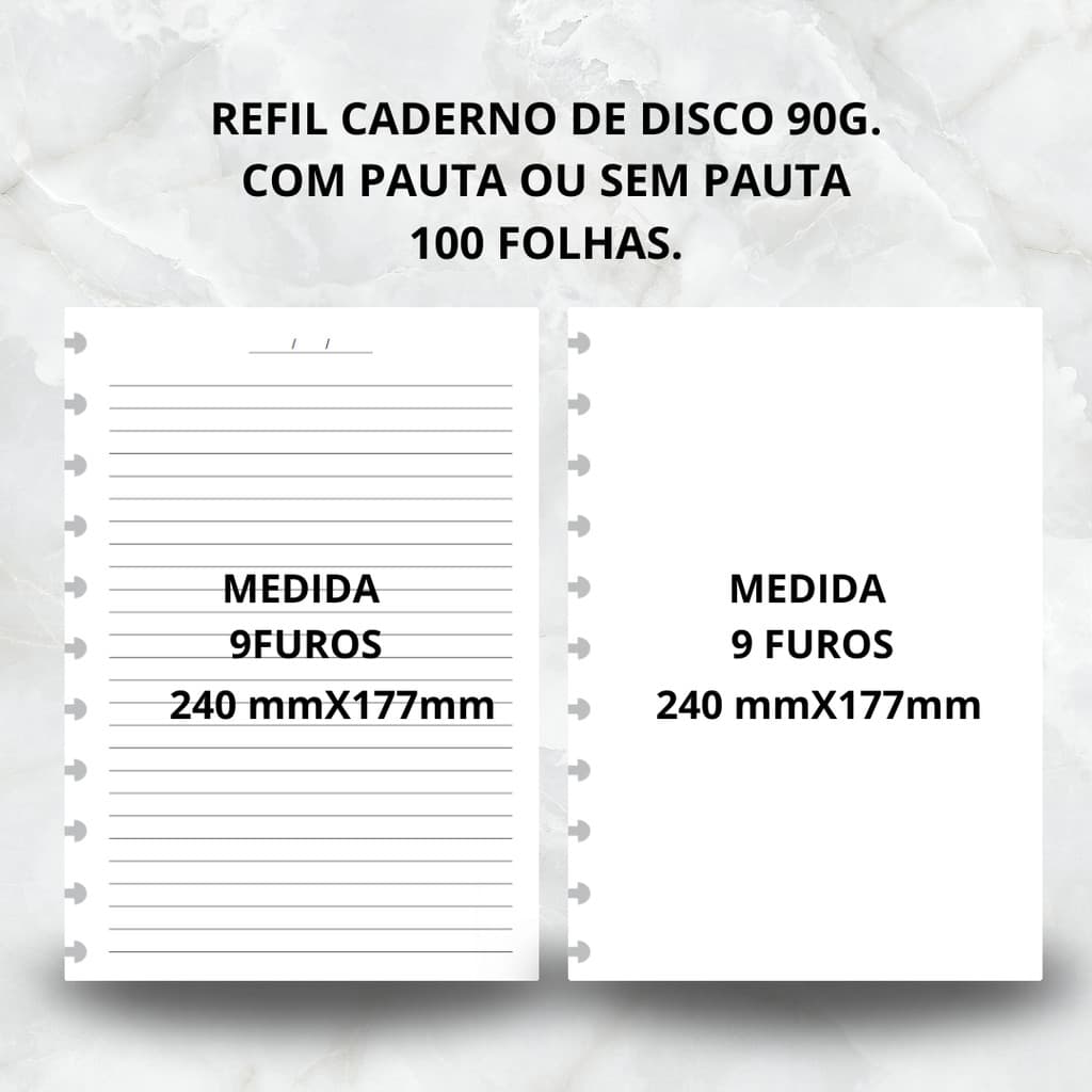 REFIL PARA CADERNO DE DISCO PAUTADO E SEM PAUTA 9 FUROS
