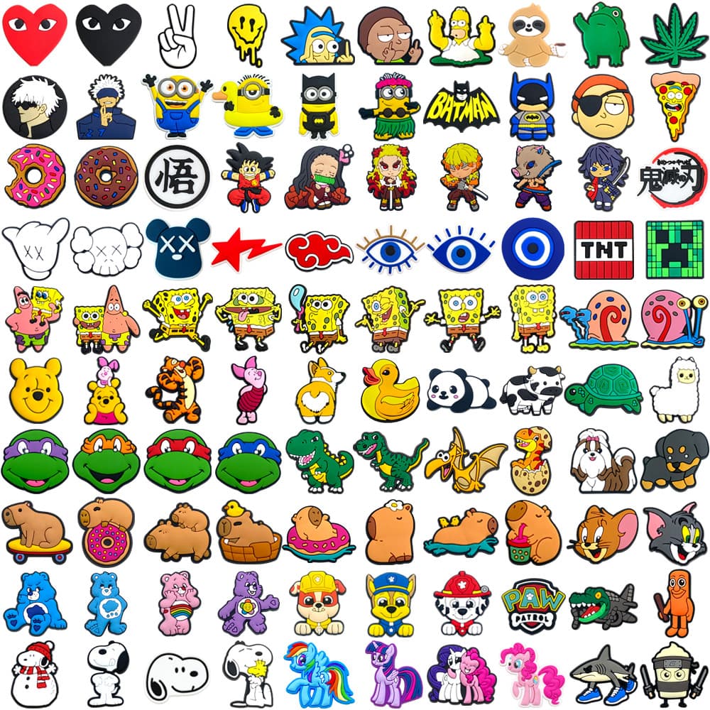 MEIDJ Encantos De Sapato 100 Padrão De Desenho Animado Decorações De Série De Animais Acessórios De PVC Com Botão