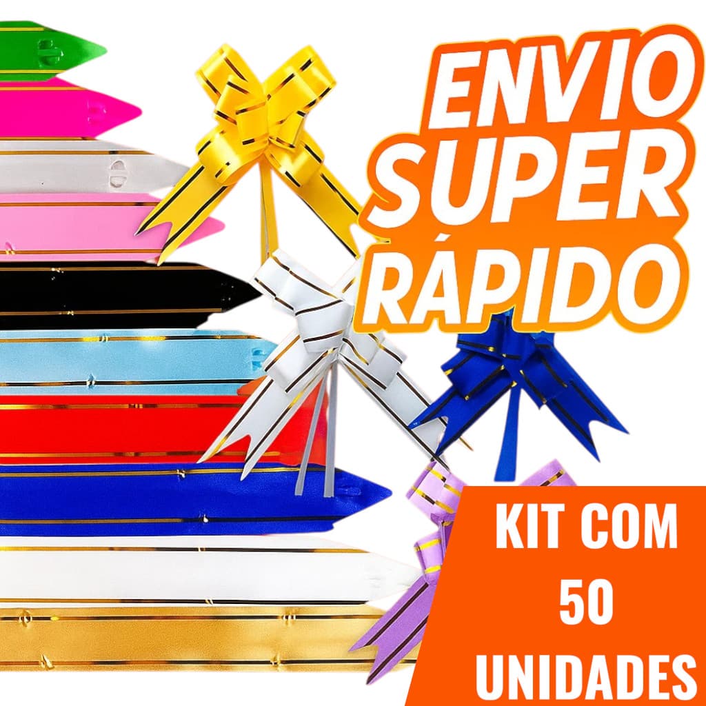 Kit 50 Laços Mágicos Fácil Para Presente Com Filete Dourado P/M/G Com Cores Sortidas