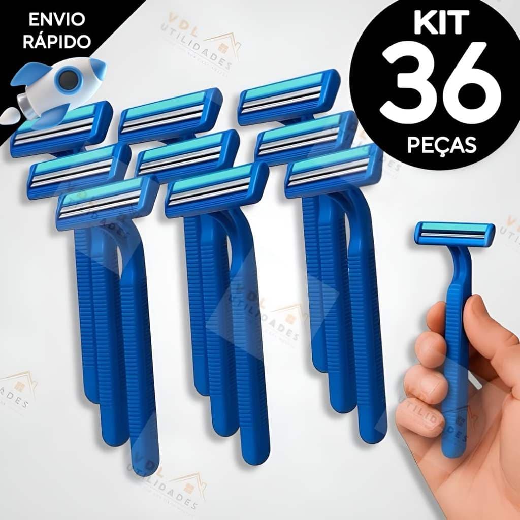 Kit 36 Barbeador Descartável 2 Lâminas com Fita Lubrificante | Prestobarba Uso Diário e Profissional