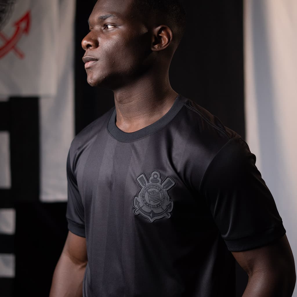 Camisa Corinthians Dry All Black Listrada Masculina Oficial