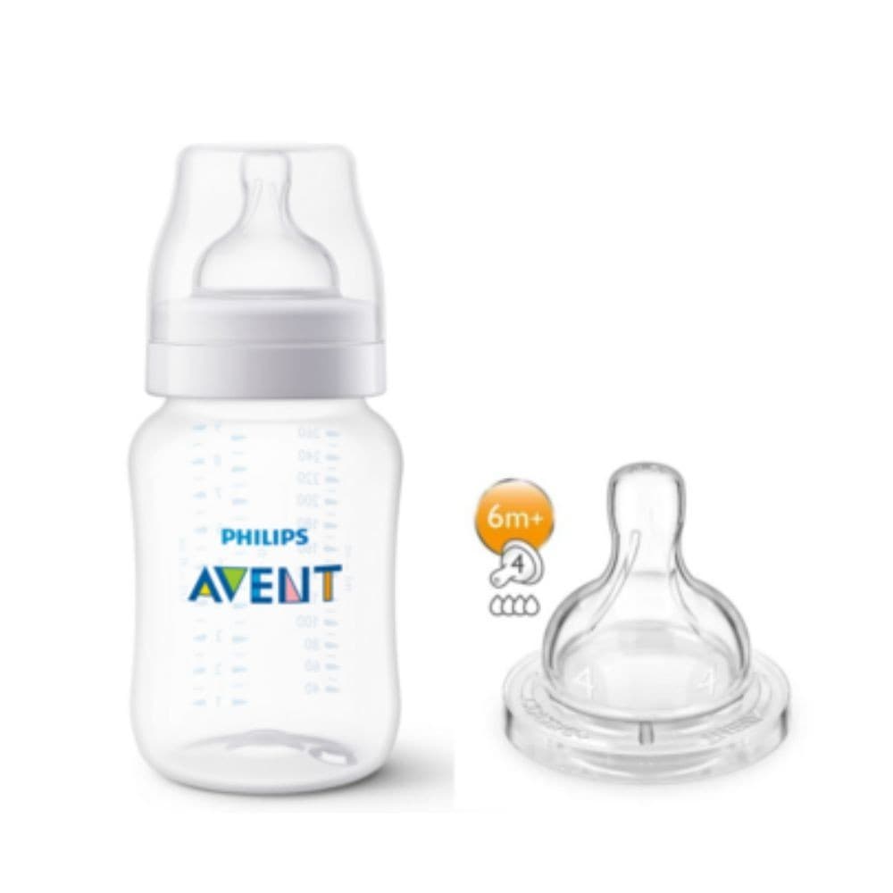 Pack Mamadeira Anti-Colic 260ml + Bico Nº 4 Transparente Philips Avent (SCY119/04)