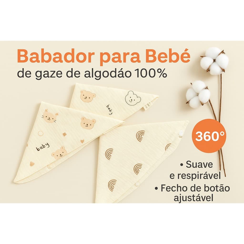 Babador Bandana Bebê 100% Algodão Macio Babador Bebê Forma U e Flor Trcido Duplo Fecho de Pressão
