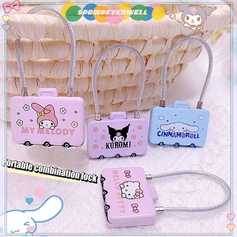 [springevenwell] Bloqueio De Sanriobinação Dos Desenhos Animados Bonito Cadeado Anti-Roubo Corda De Metal Senha Bagagem 