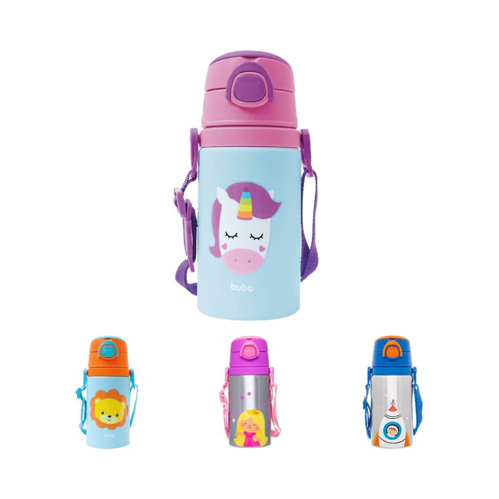 Garrafinha Infantil Alumínio Escolar Canudo Silicone Buba
