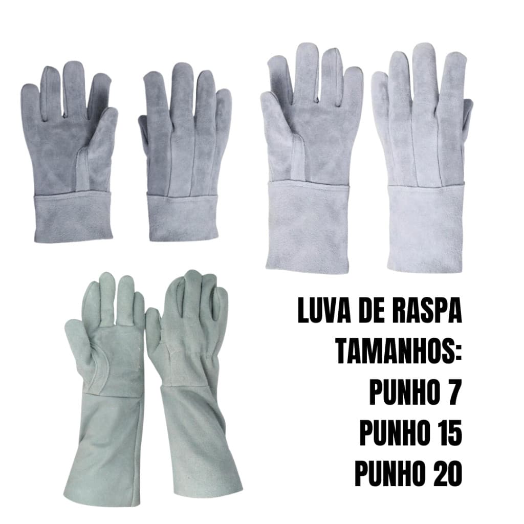Luva Couro Raspa Cano 07 cm, 15 cm ou 20 cm Soldador Lixadeira EPI 1ª Linha