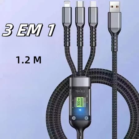 Cabo De Dados 3 Em 1 Nylon 100W Cabo De Carregamento Ultrarrápido Para V8 Micro USB Tipo C 1.2m /A1