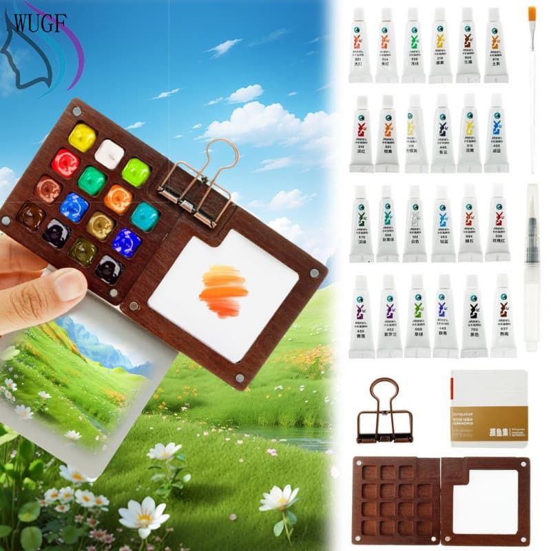 Mini Paleta de Tinta Aquarela com Clipe Mini Caixa de Pigmento Grau 8/15 Graus Caderno de Esboço Portátil Esboços de Via