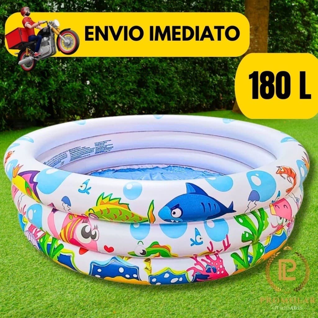 Piscina Inflável Infantil 3 Anéis Transparente 180 Litros Fundo Do Mar Para Crianças, Campo, Praia, Piscina, Resistente