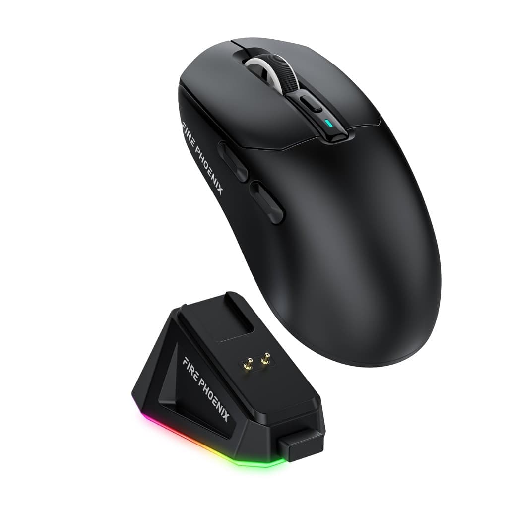 Mouse Gamer Sem Fio Bluetooth 2.4g Tri Mode 24000dpi Paw3311 Com Dock Carregamento Fire Phoenix BK-R3X