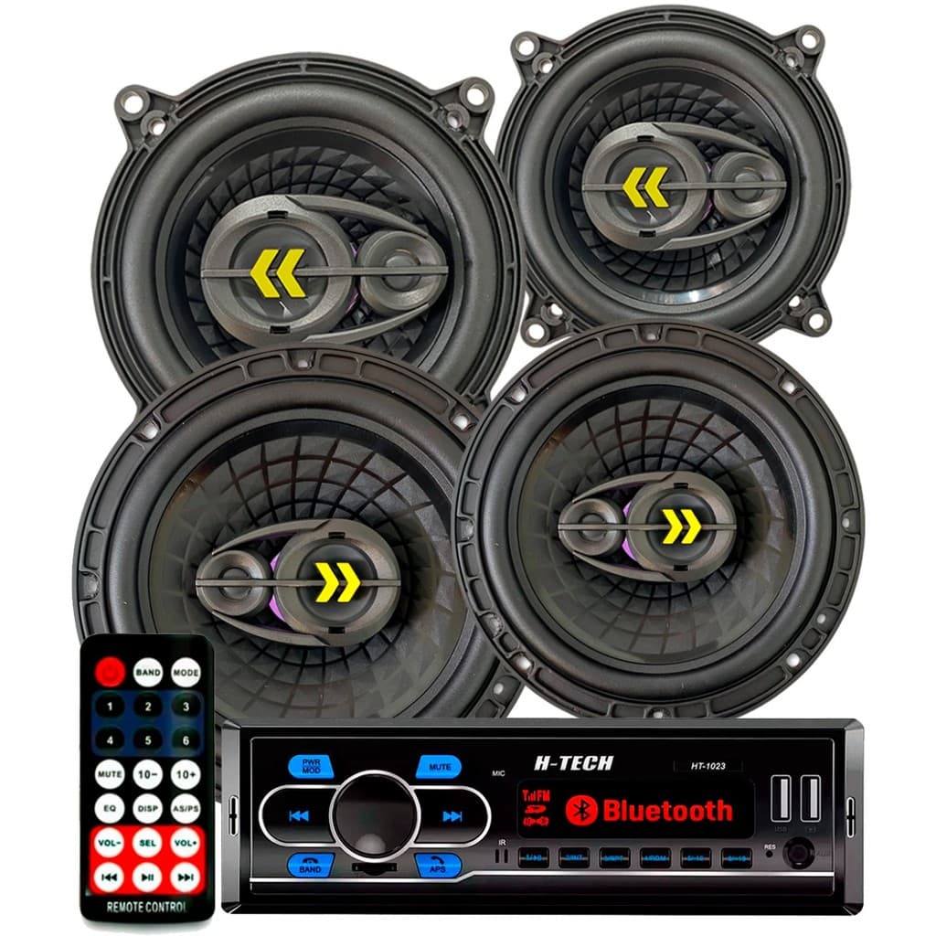 Kit Rádio MP3 Bluetooth + 4 Falantes Bravox Revo 5 e 6 280W