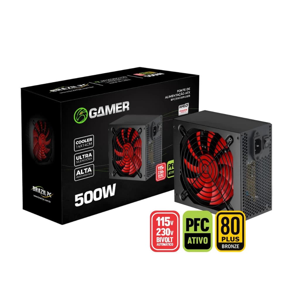 FONTE ATX 500W 80PLUS BRONZE BRAZILPC BPC/500-80PLUS/B 24 PINOS