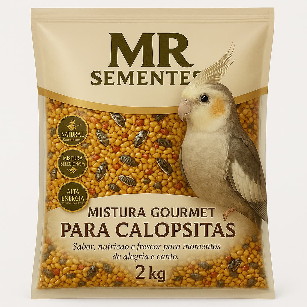 Mistura Gourmet para Calopsitas 2kg MR Sementes – Natural, Selecionada, Alta Energia e Nutrição Premium para seu pássaro