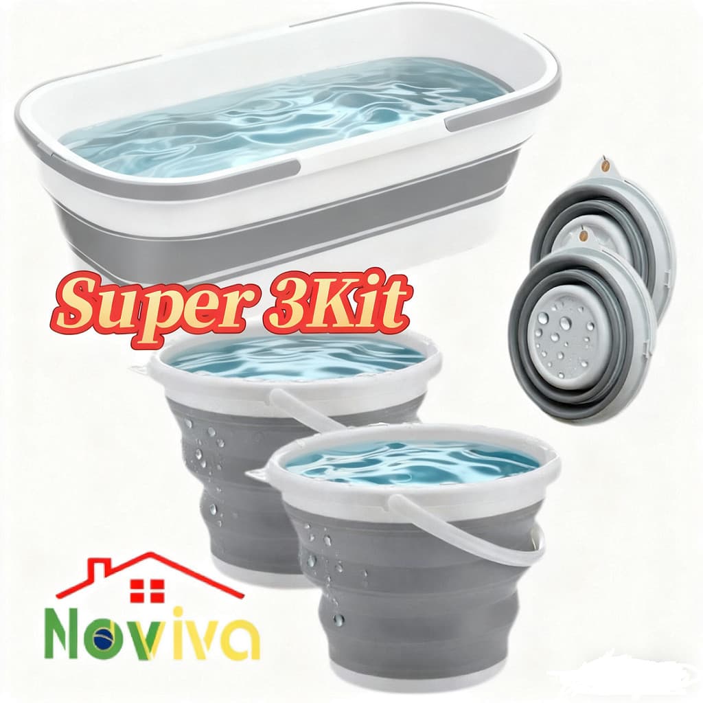 Balde Dobrável Retrátil em Silicone Flexível 10L – Formato Retangular,para Limpeza e Organização e Camping