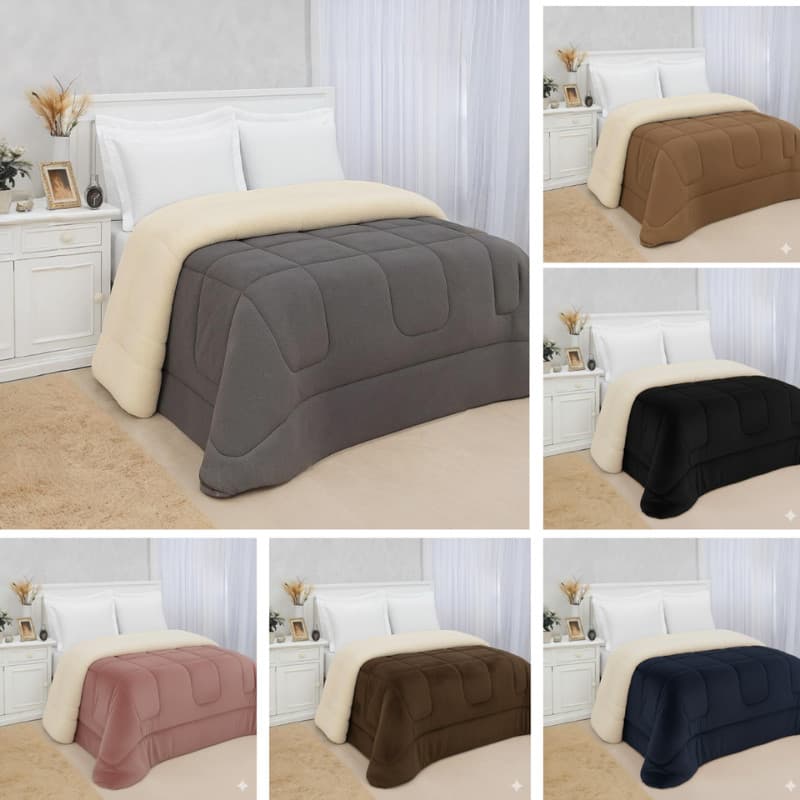 Coberdrom Casal Queen Sherpa Edredrom Pele de Carneiro 2,40m x 2,20m para o Frio Toque Macio