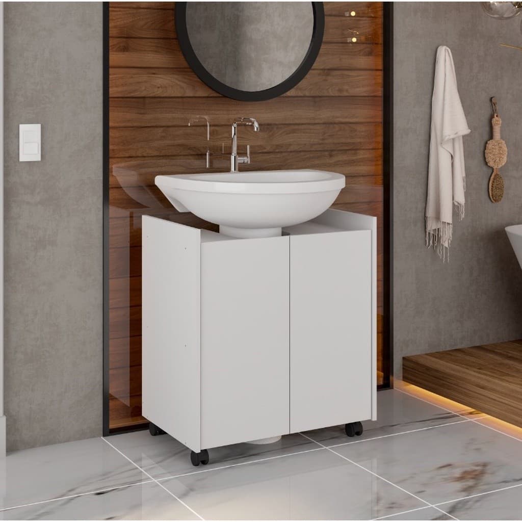 Gabinete Armário Banheiro Pia De Coluna Branco