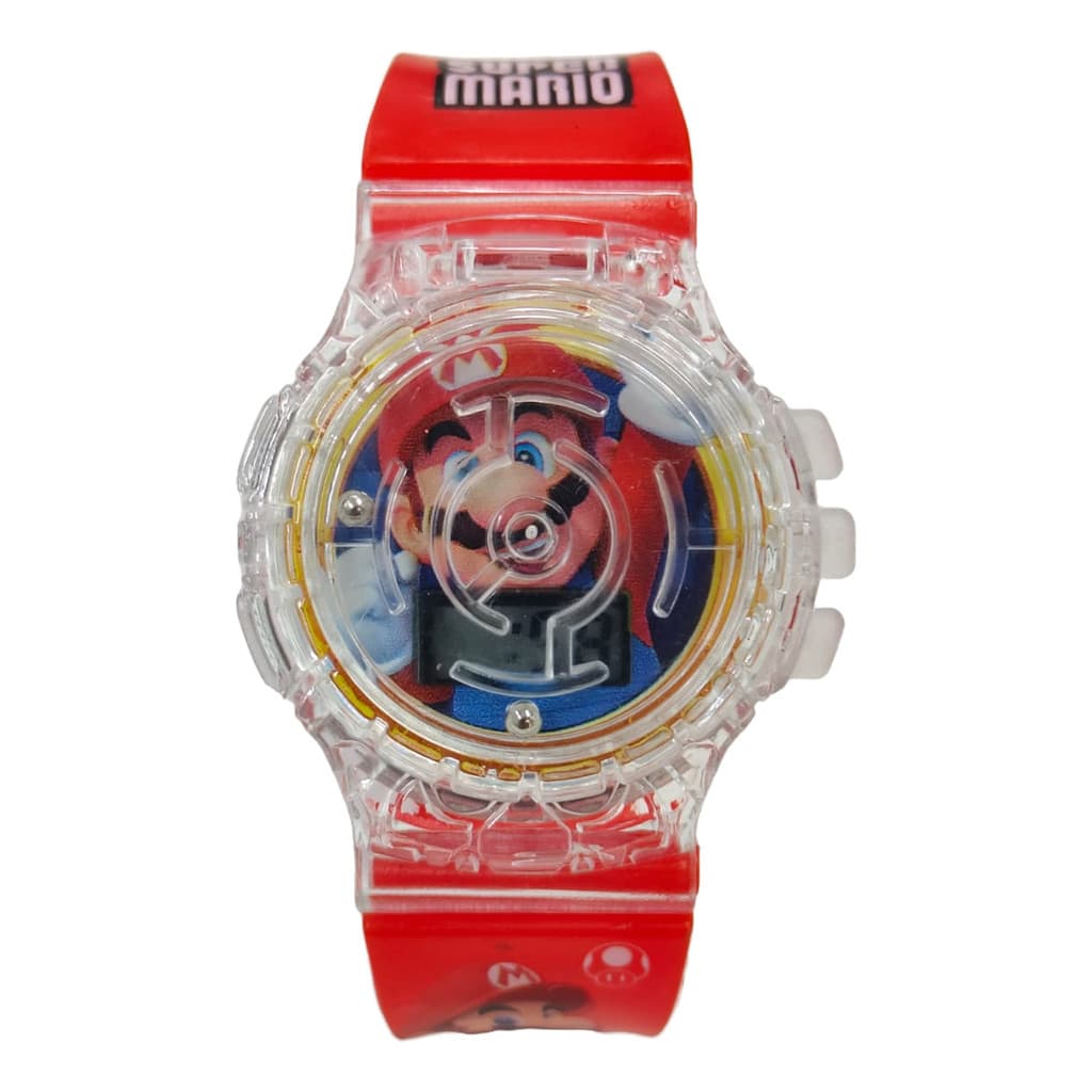 Relógio De Criança Infantil Super Mario Vermelho Com Luz Led
