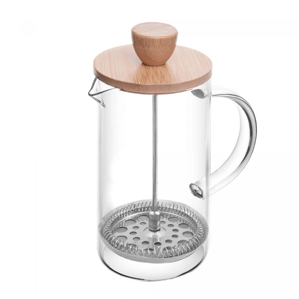 Cafeteira Prensa Francesa de Vidro Borossilicato e Tampa de Bambu Café Leite Chá 600ML Wolff