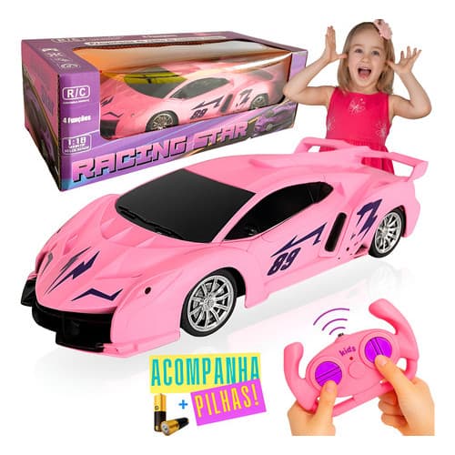 Carrinho Controle Remoto Feminino Super Rápido Rosa Com Luz