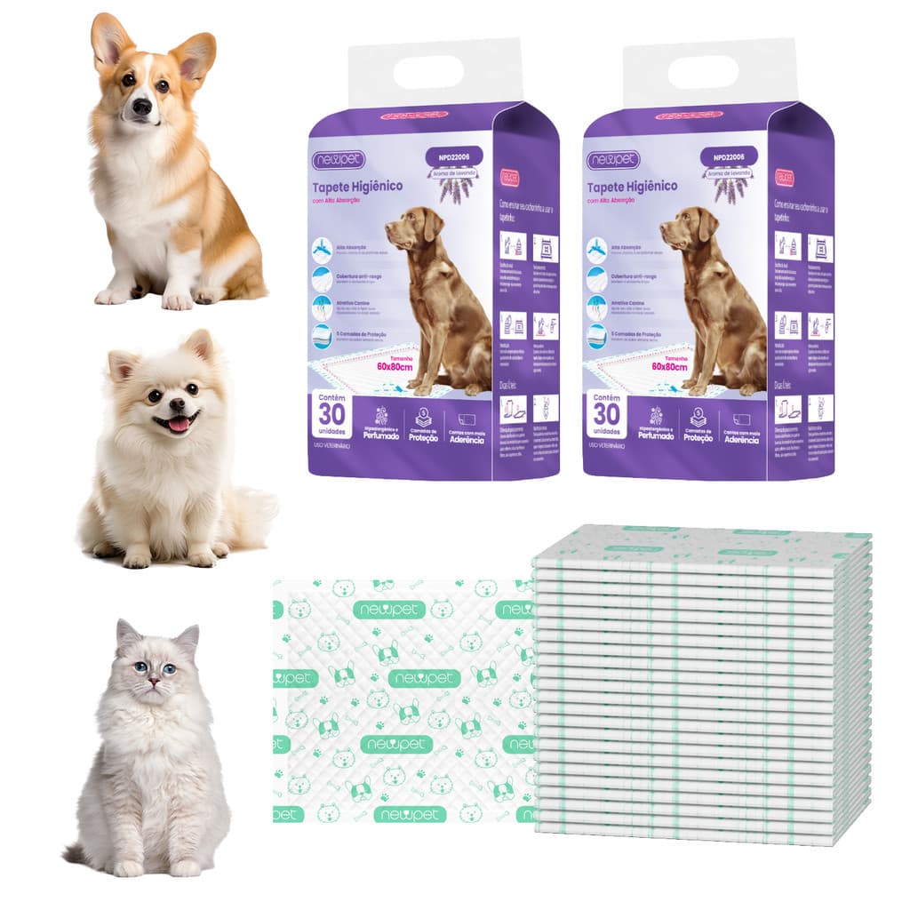 2 PACOTE Newpet Tapete Higienico Confort Pads 80x60cm Para Caes Cachorro e Gatos