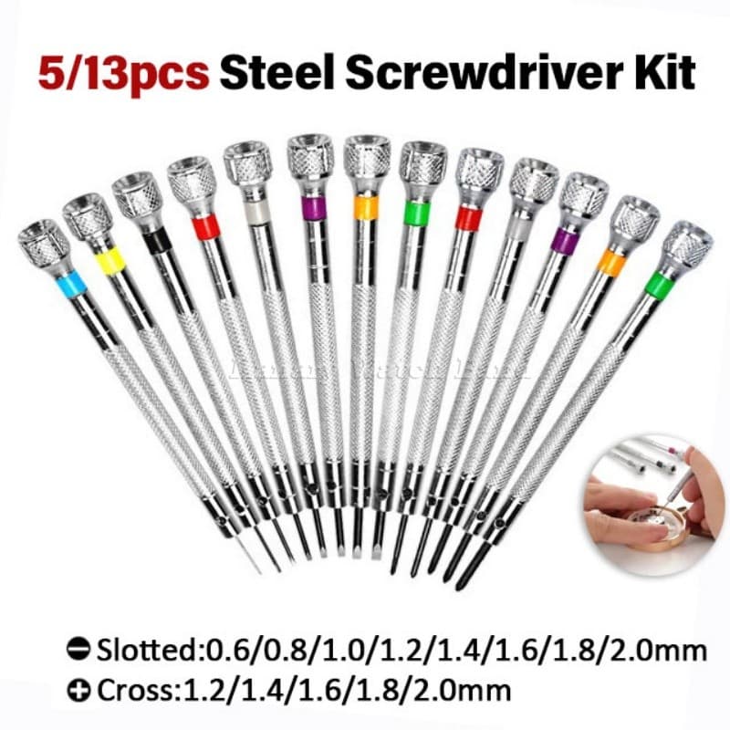 Conjunto De Chave De Fenda De Aço 5/13 Peças Ferramentas De Reparo De Relógio Profissional 0.6 Mm-2.0 Kit Com/Cabeça Cru