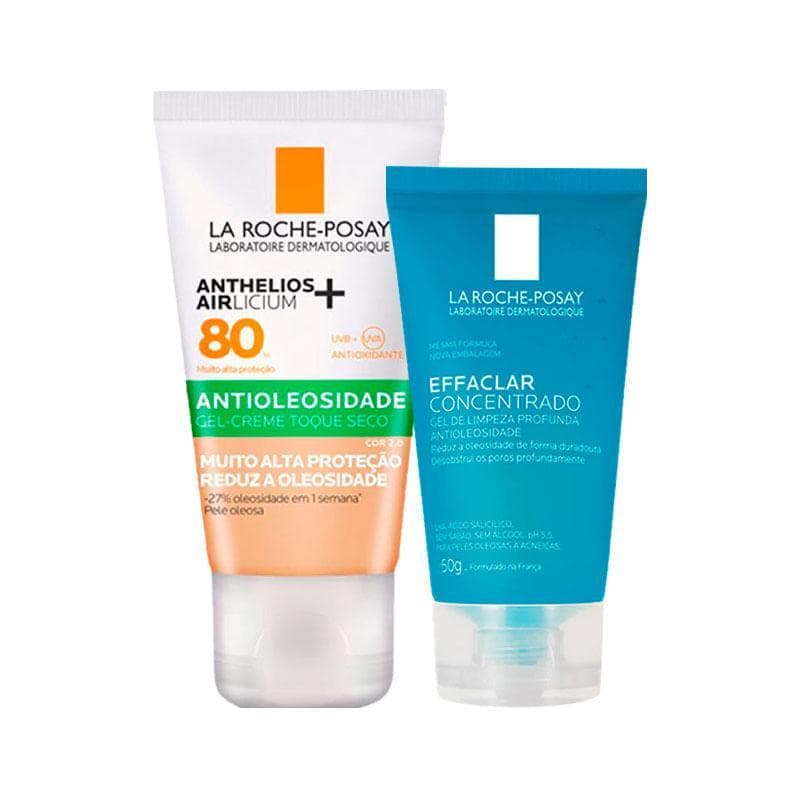 Kit La Roche-Posay Antioleosidade Protetor Solar Anthelios Airlicium FPS80 Cor 2.0 + Gel Concentrado Effaclar 50g