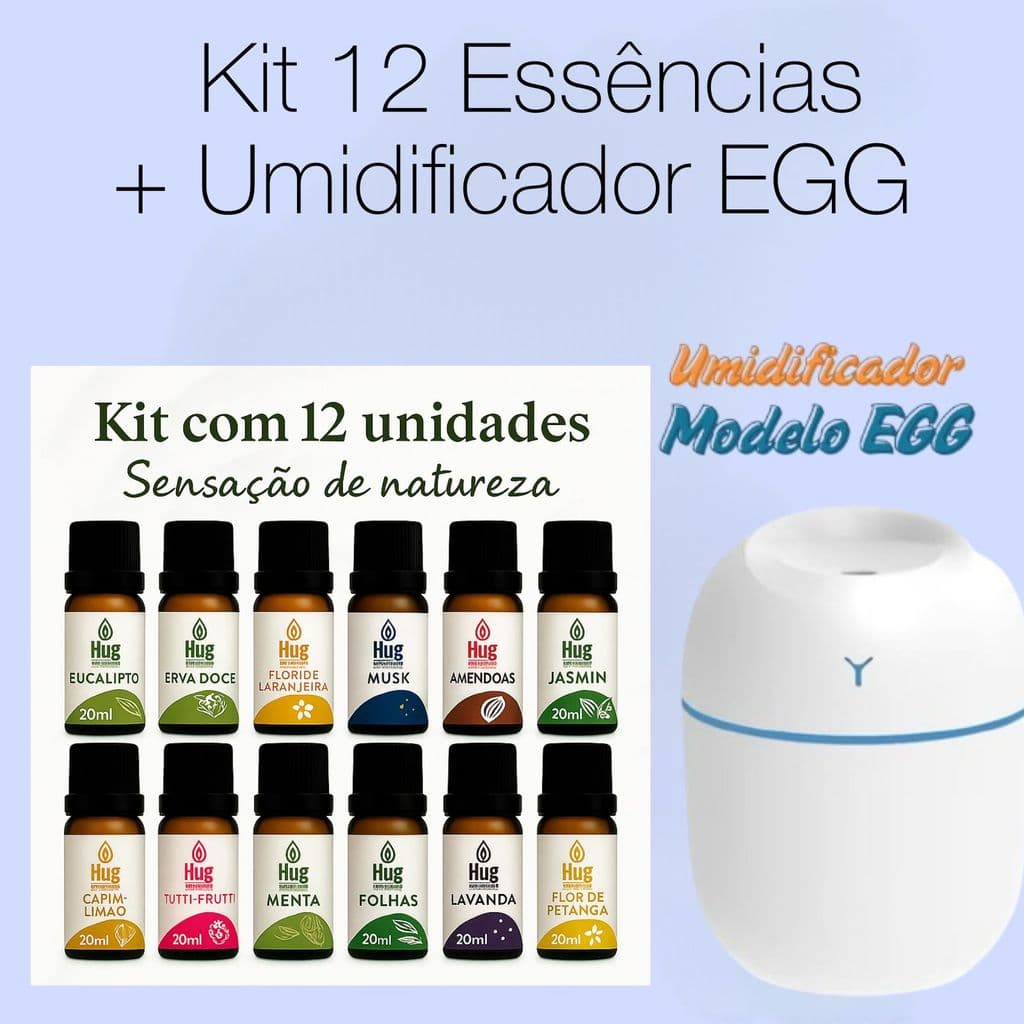 Kit de Umidificador Aromatizador com 3 Essências | Difusor de Ambient + Essências Aromatizantes 20ml