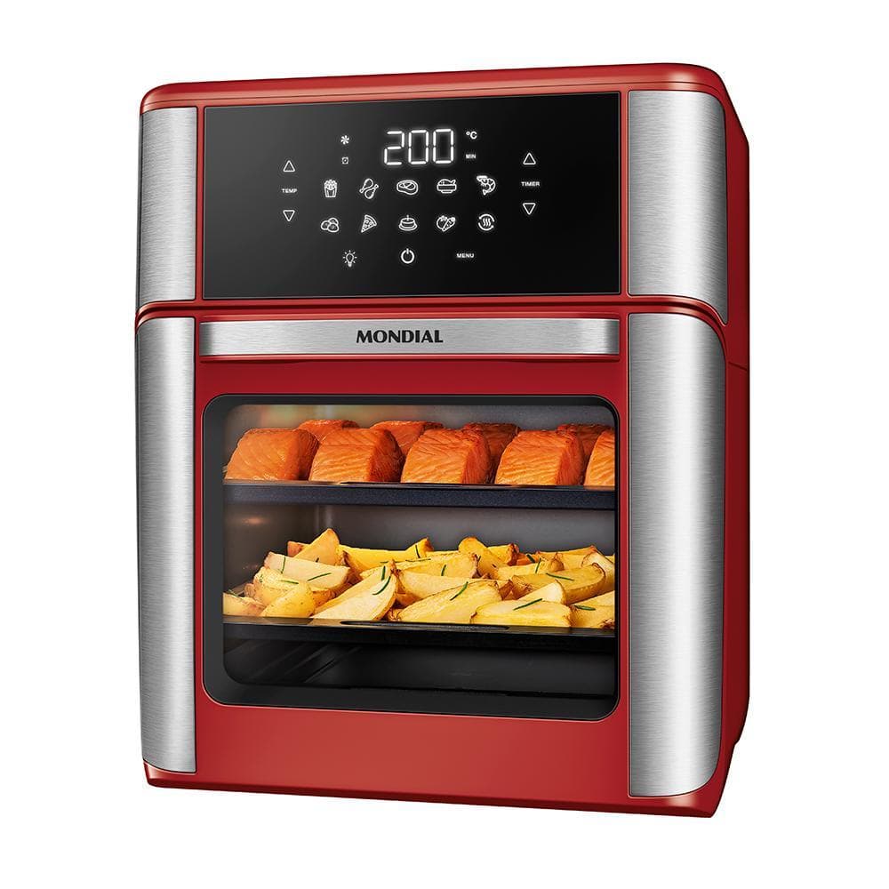 Fritadeira Air Fryer Forno Oven 12L Mondial Vermelho/Inox 2000W - AFON-12L-RI