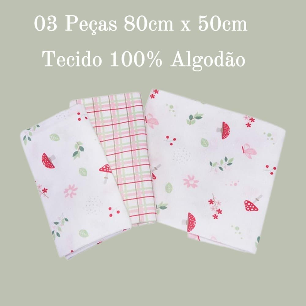 Kit Cueiro Dengo Estampa Cogumelo 03 Peças 80cm x 50cm