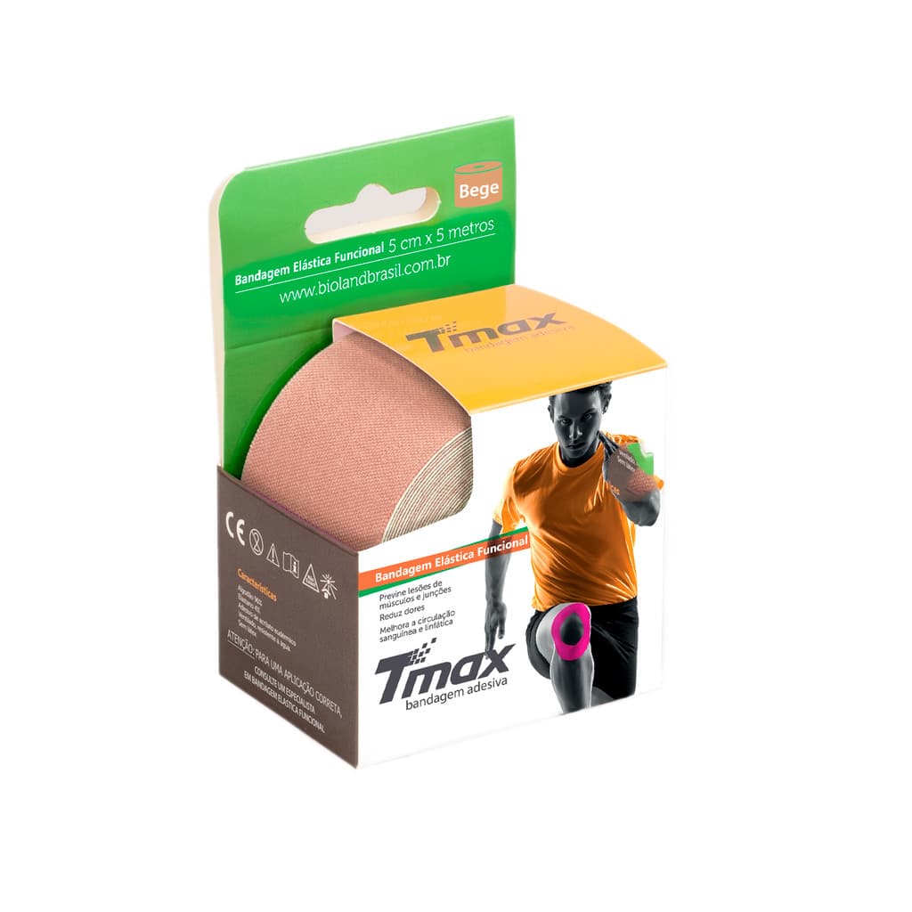Fita Bandagem Kinesio Tape Elástica Adesiva Tmax Original 5m - Bege