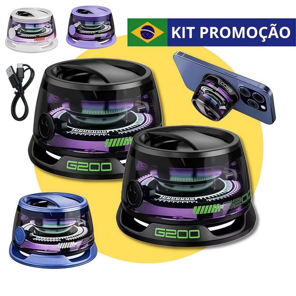 KIT 2 Caixa de Som Bluetooth Magnética G200 - Sem Fio, Portátil Mini para Telefone