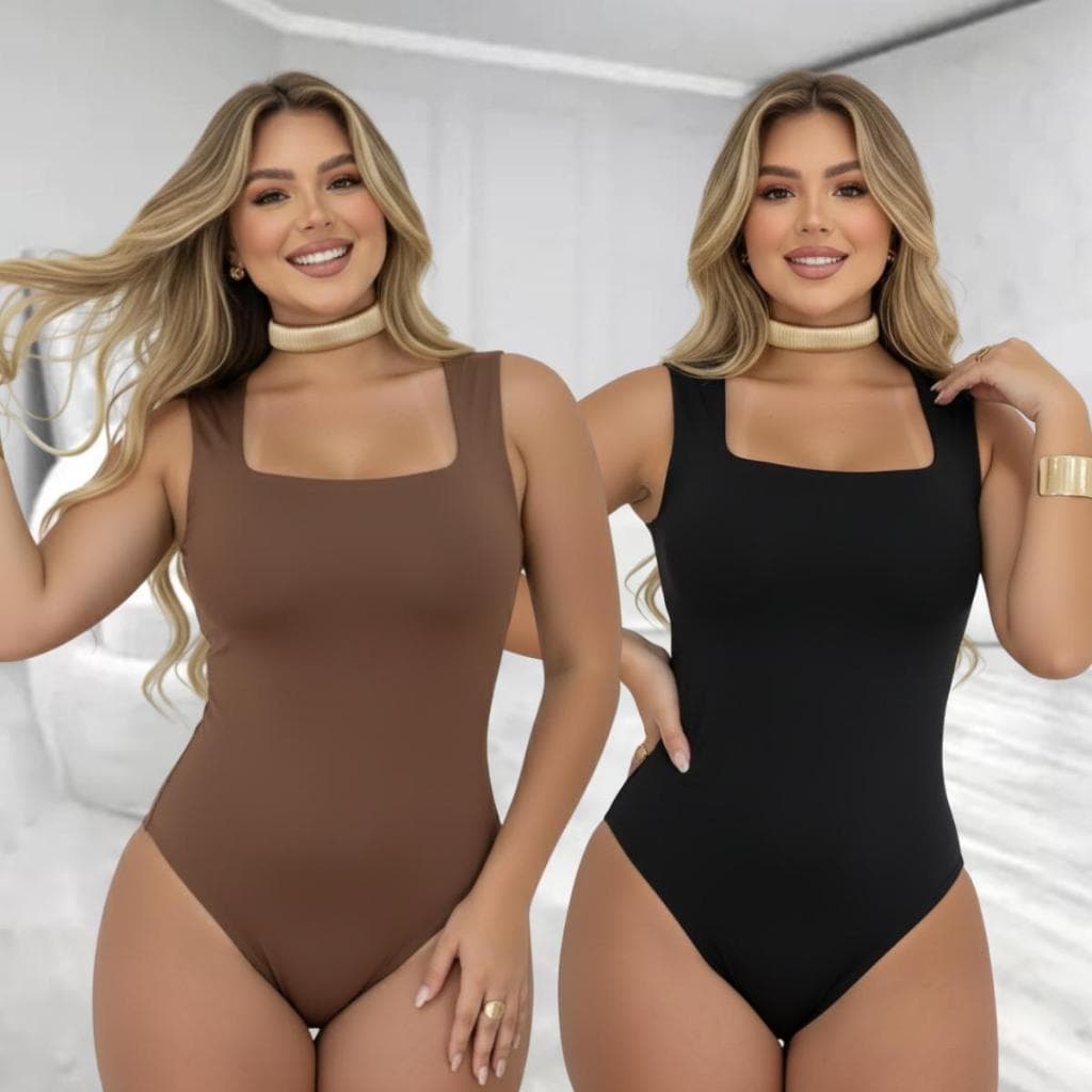 Body Feminino Regata Alça Grossas Collant Decote Quadrado Básico Casual Dia Noite Bori Suplex