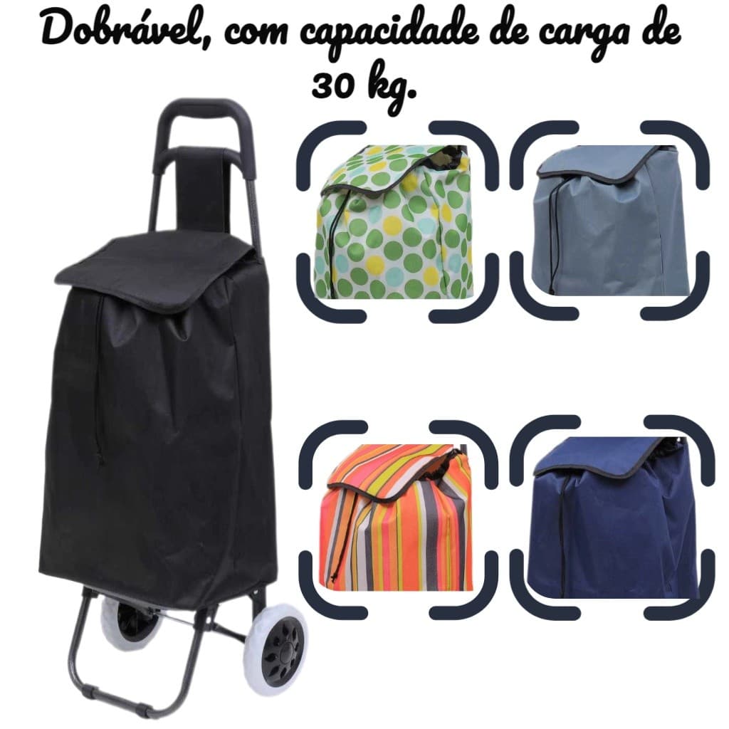 Carrinho de compras, carrinho de mercado, reforçado, dobrável, com rodas, capacidade de carga 30 kg.