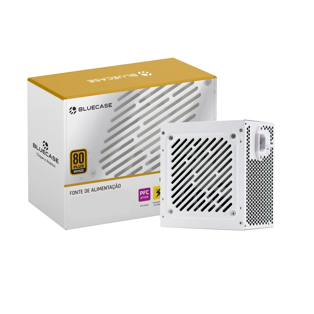 Fonte Bluecase 600W 80 Plus Bronze, Branco, Cabos Flat ATX