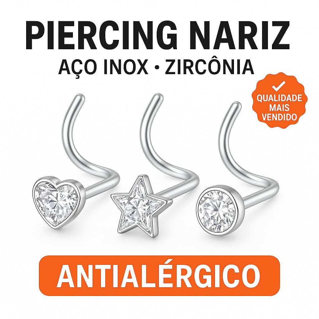 Piercing Nariz Nostril Aço Inox Zircônia Estrela Coração Bolinha Antialérgico Brilhante Resistente