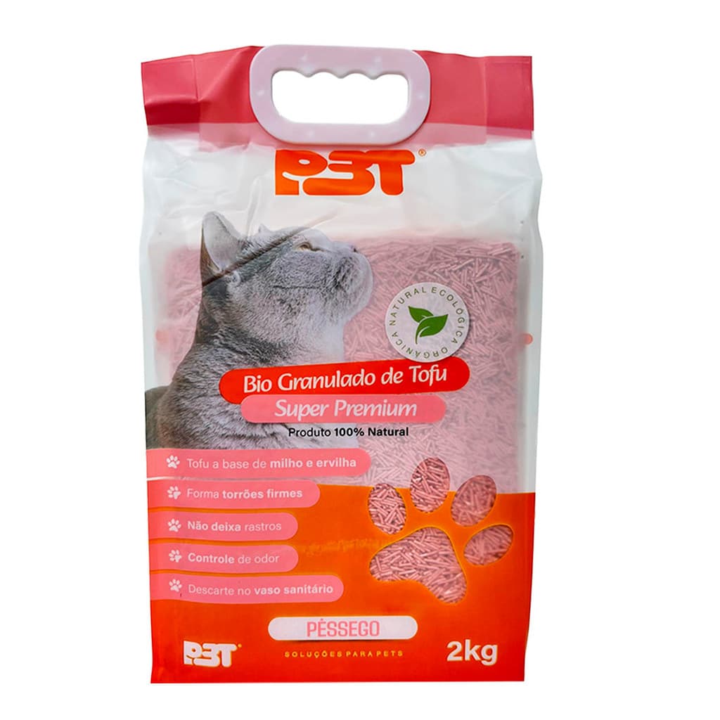 Granulado Biodegradável De Tofu Areia Banheiro  Sanitário de Gato 2kg PÊSSEGO P3T