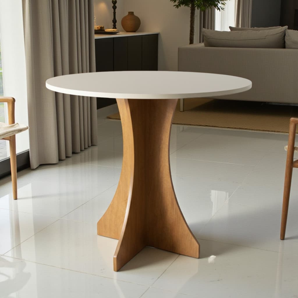 Mesa De Jantar Sala De Jantar Cozinha Tampo Mdf Redonda 80cm