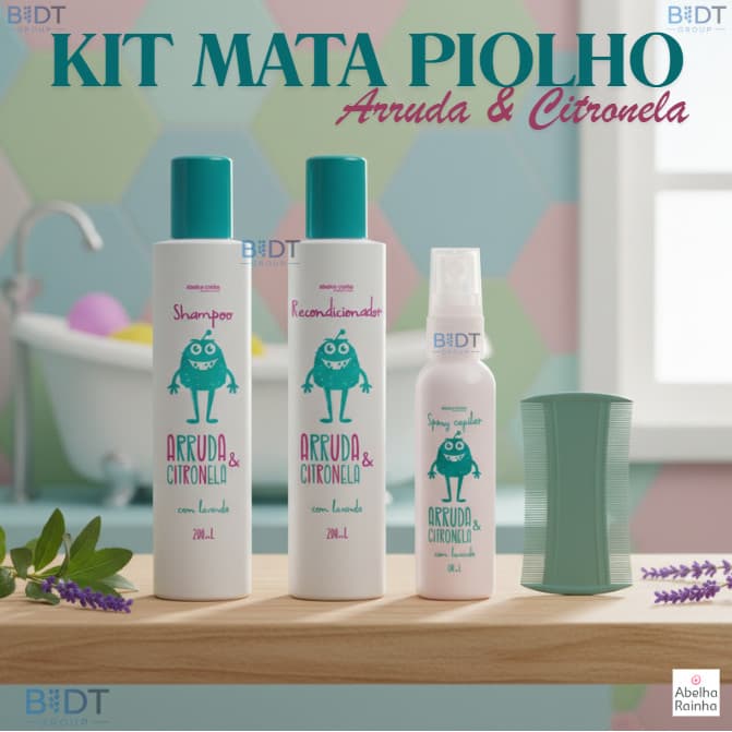 Kit Mata Piolho Arruda e Citronela Shampoo + Recondicionador + Spray + Pente Fino Grátis
