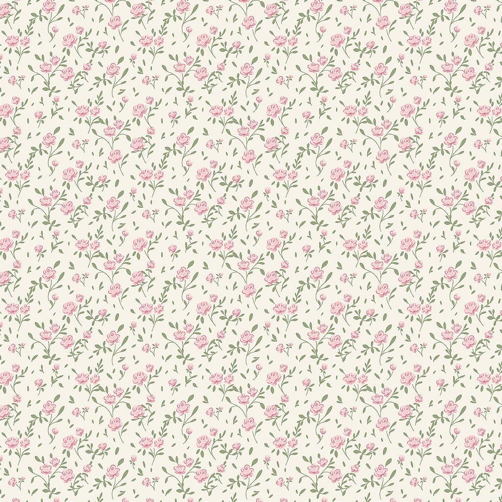 Tecido Tricoline Mini Floral Laís Rosa Fundo Bege - Peripan - 50 x 150 cm