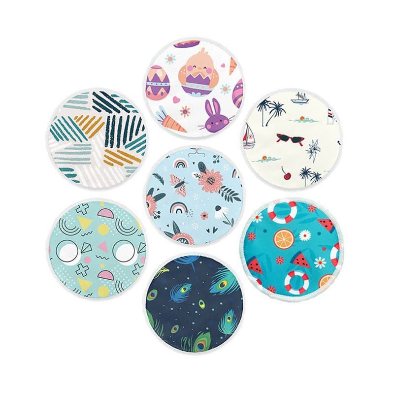 Kit 4 Absorventes para Seios 3 Camadas em Fibra de Bambu — Impermeáveis, Laváveis, Estampa Digital (Pós-parto)