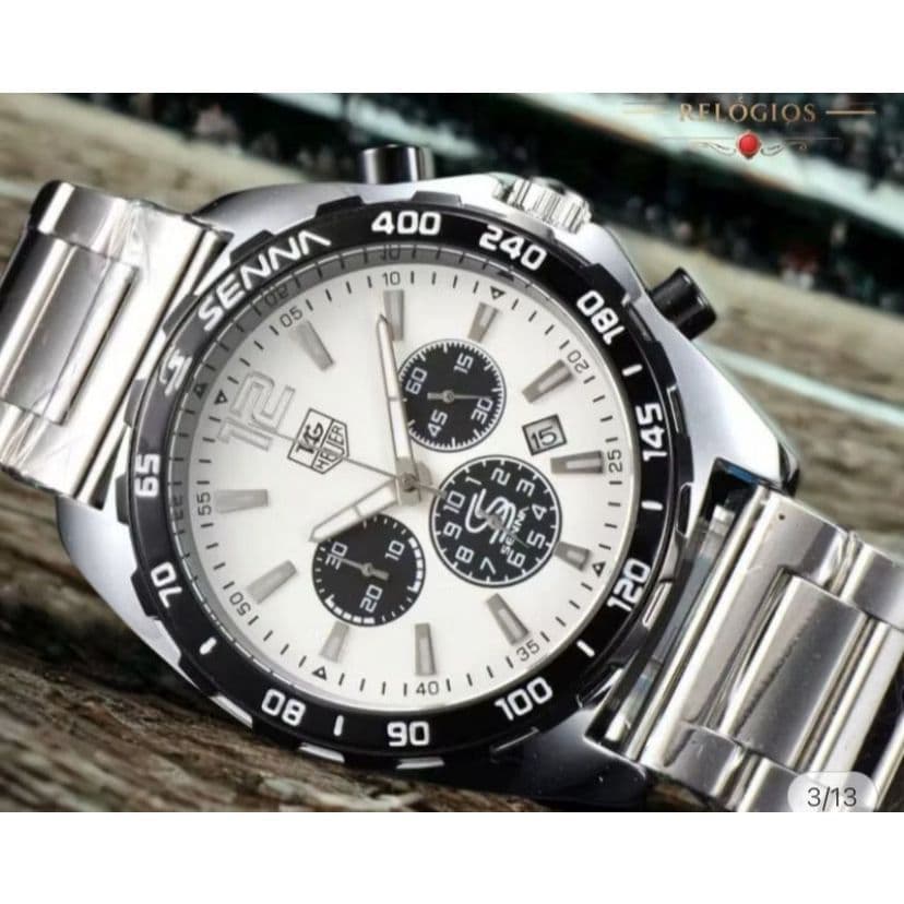 Relógio Masculino Senna Esportivo Prateado com Mostrador Branco a Quartzo