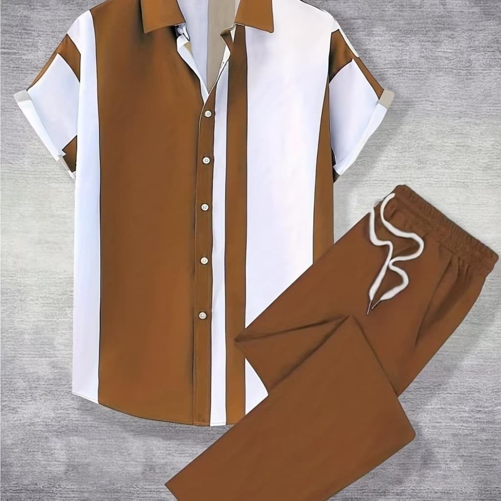 Conjunto de Comércio Exterior Novo Estilo Roupas Masculinas da Moda Camisa Havaiana de Manga Curta e Calças Longas Impre