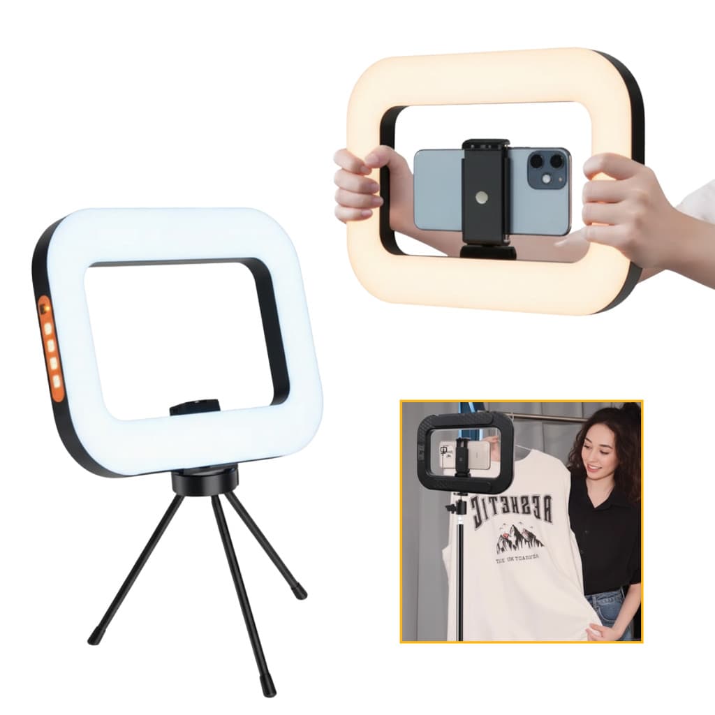 Ring Light Led Retangular Bicolor Tpfoto com Suporte para Celular