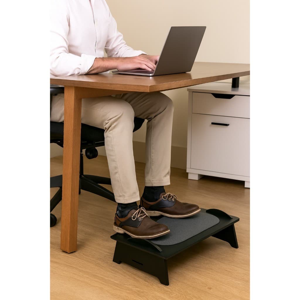 Suporte de Pé Ergonômico pés escritório Apoio pé Madeira MDF com carpete antiderrapante ele é só um apoio