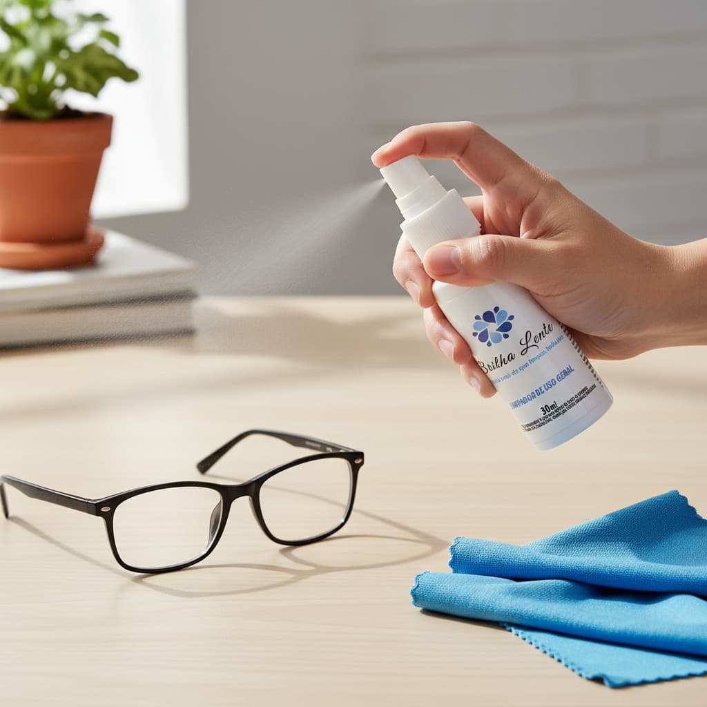 SPRAY Brilha Lente 30ml com KIT Limpador de Uso Geral para Óculos, Lentes e Telas