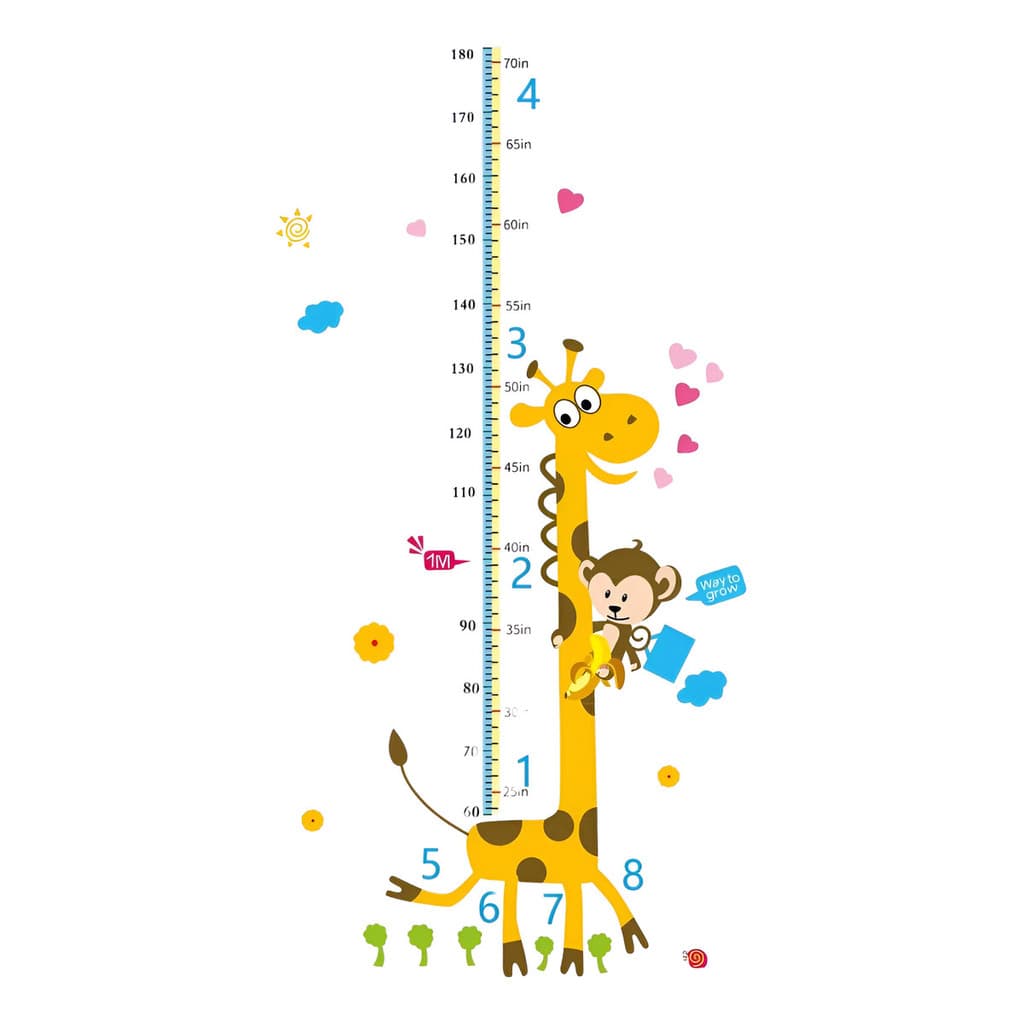 Adesivo De Parede De Medição De Altura Infantil De Safari Regua De Crescimento - Desenho Animado girafa