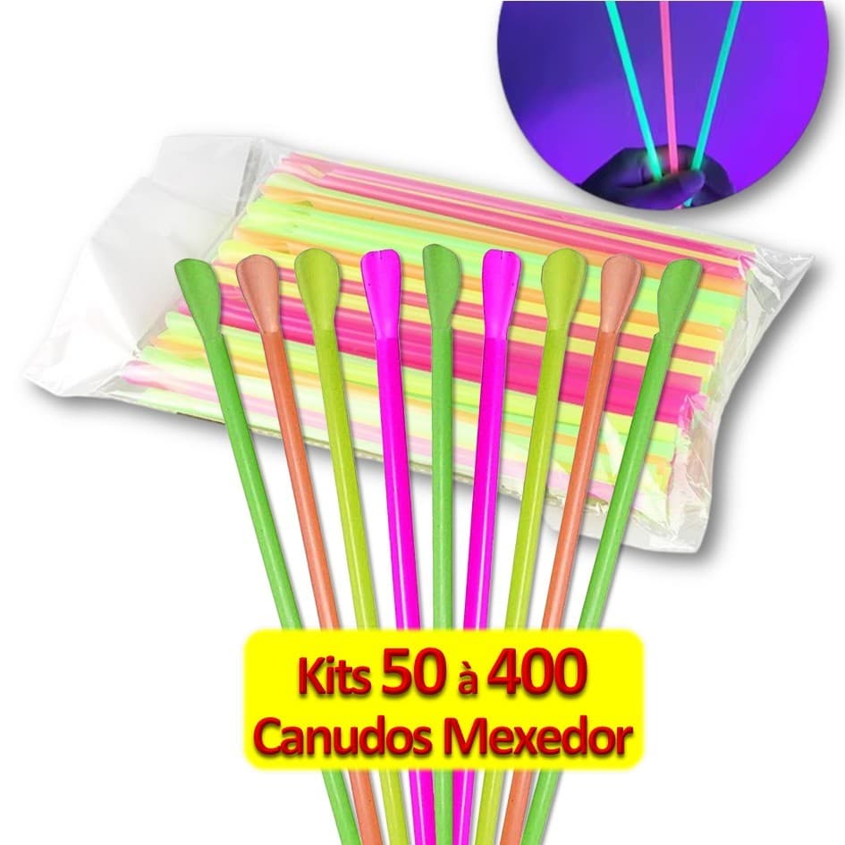 50 à 400 Canudos Mexedor Colher Colorido Neon