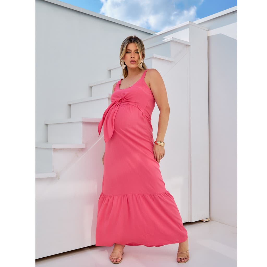 Vestido Longo Amamentação Gestante Viscolinho Premium