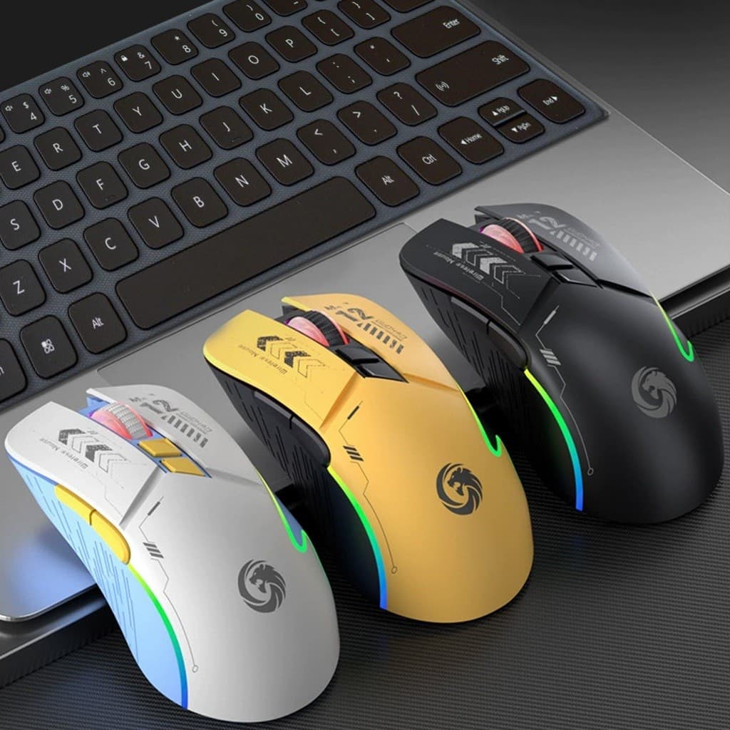 Mouse Sem Fio Recarregável Bluetooth com LED RGB, Design Ergonômico e Clique Silencioso