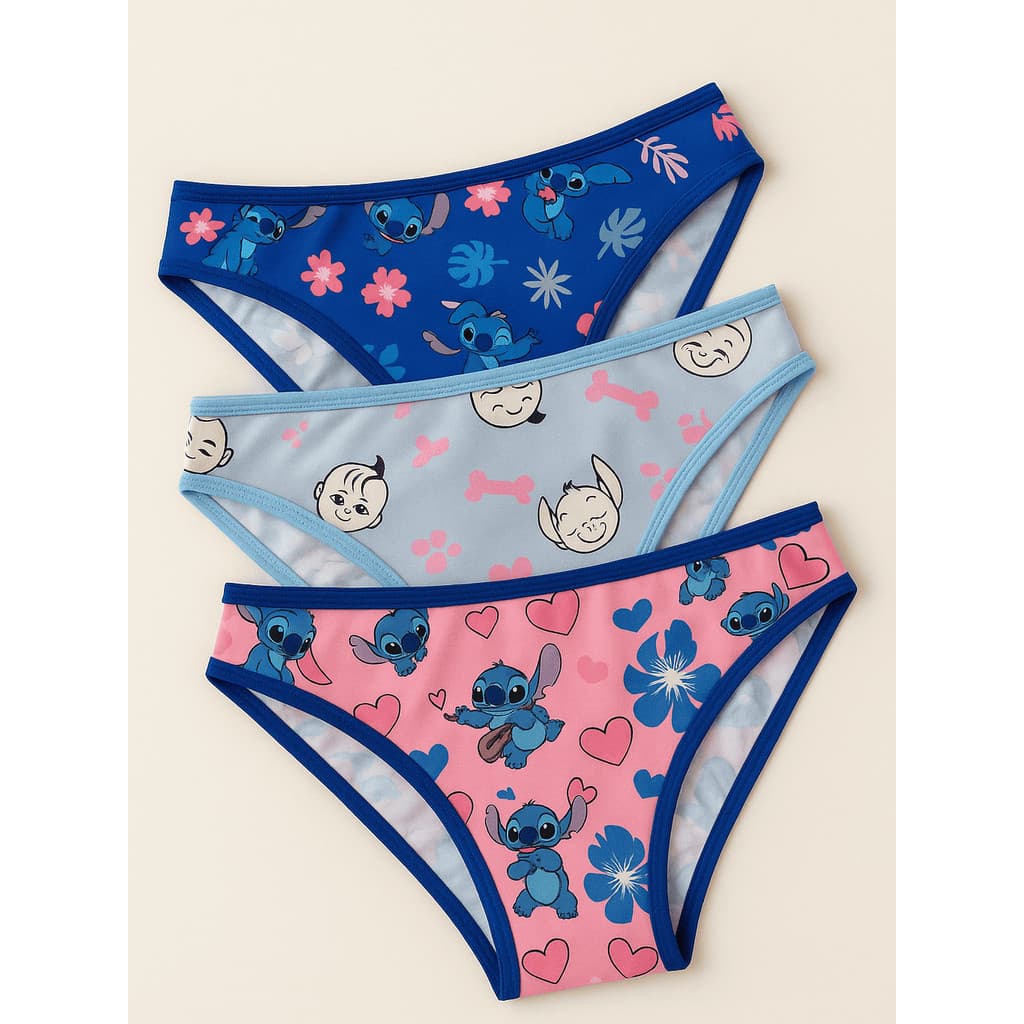 Kit 10 Calcinhas Juvenil Menina Moça Lisa e Estampada Personagens Stitch